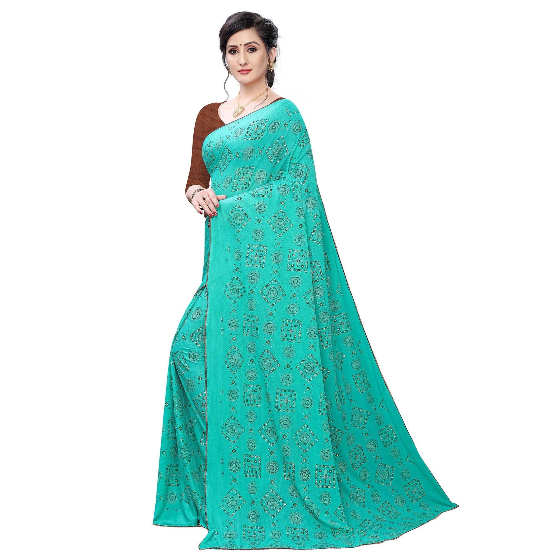 Jazzy Sea Green Colored Casual Wear Printed Art Silk Saree