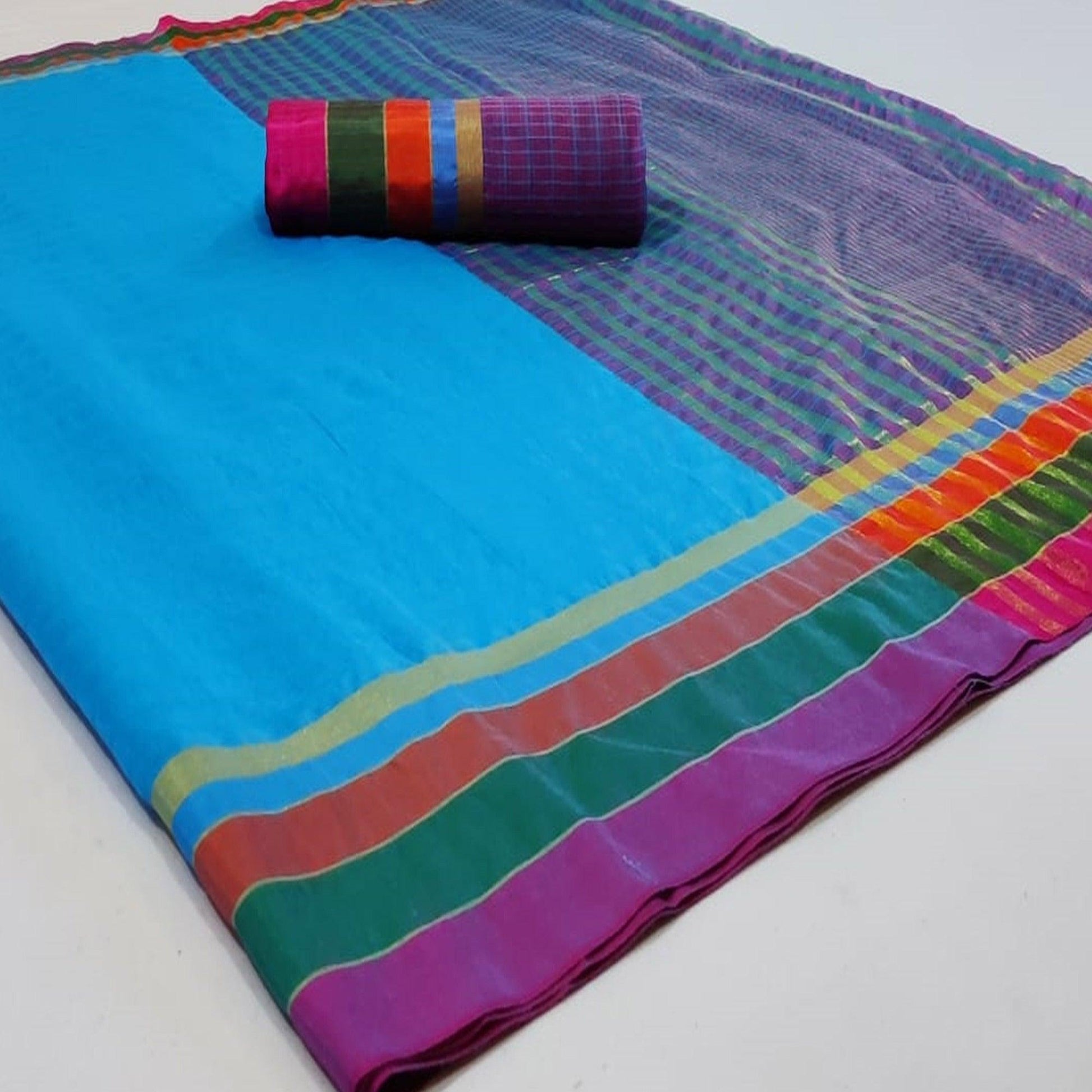 Jazzy Sky Blue Colored Festive Wear Woven Cotton Saree