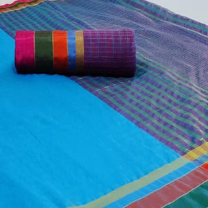 Jazzy Sky Blue Colored Festive Wear Woven Cotton Saree