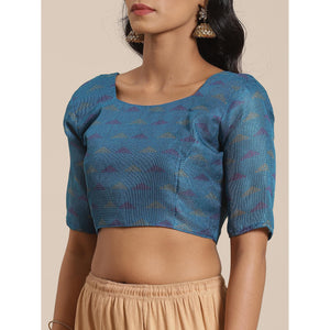 Jazzy Teal Blue Colored Casual Wear Printed Jute Silk Saree