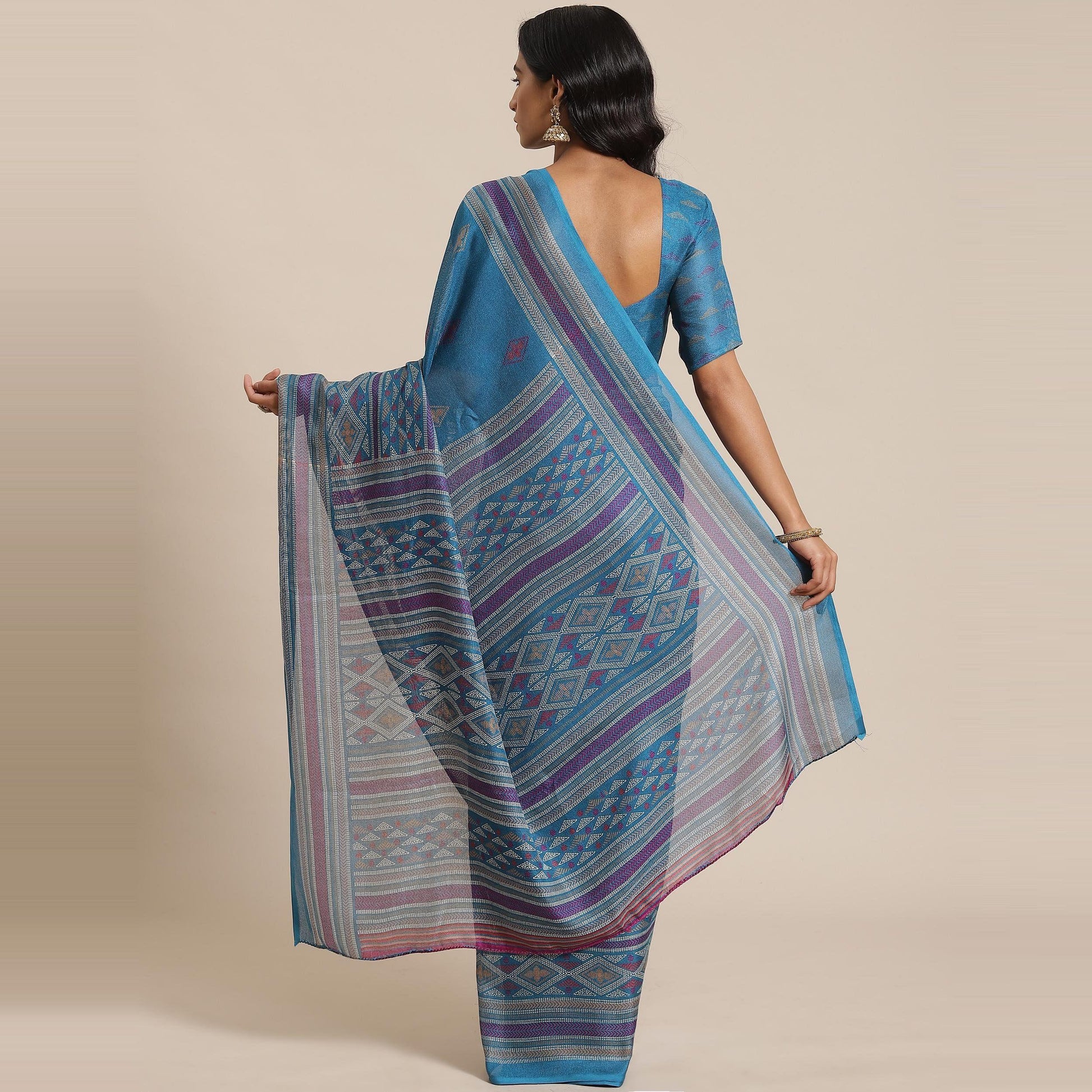 Jazzy Teal Blue Colored Casual Wear Printed Jute Silk Saree