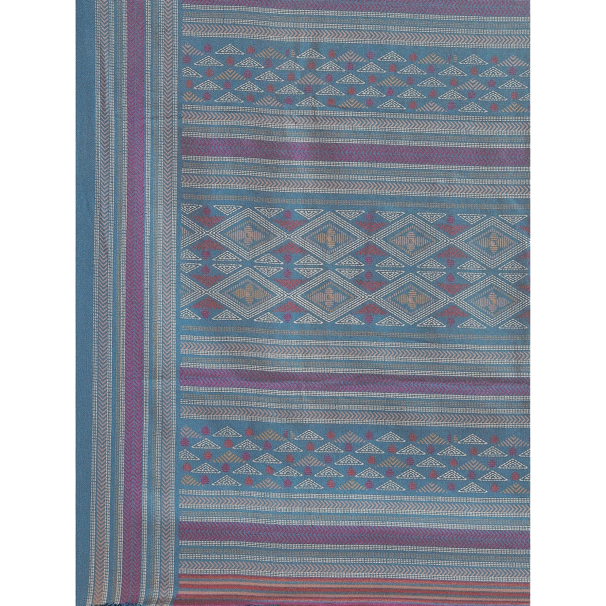 Jazzy Teal Blue Colored Casual Wear Printed Jute Silk Saree