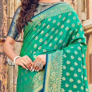Jazzy Turqouise Coloured Designer Partywear Weaving Silk Saree