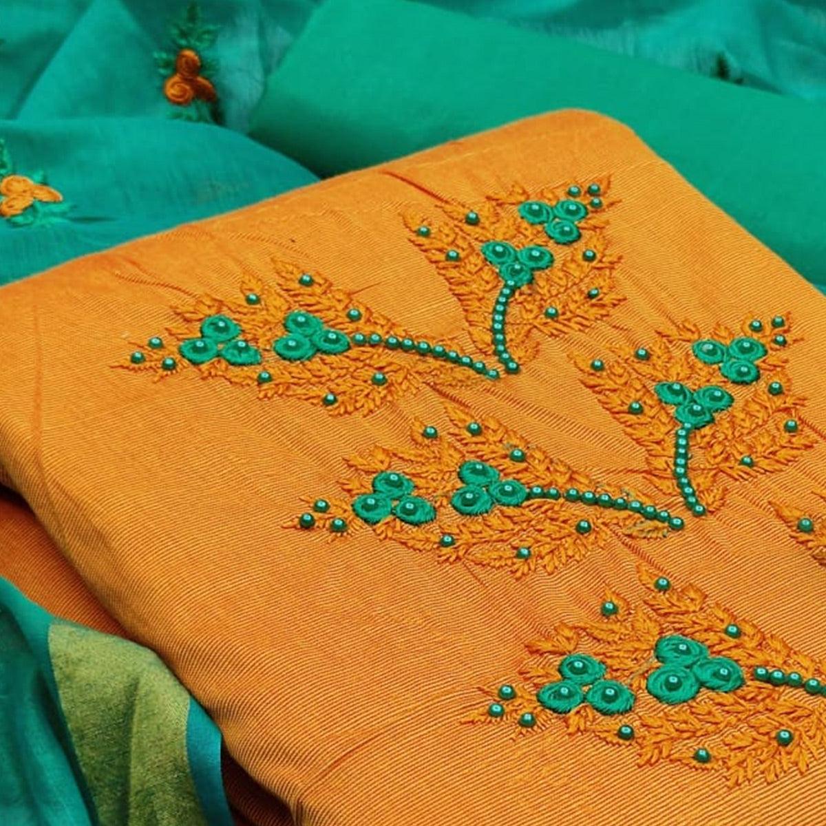 Jazzy Yellow Colored Casual Wear Embroidered Cotton Dress Material