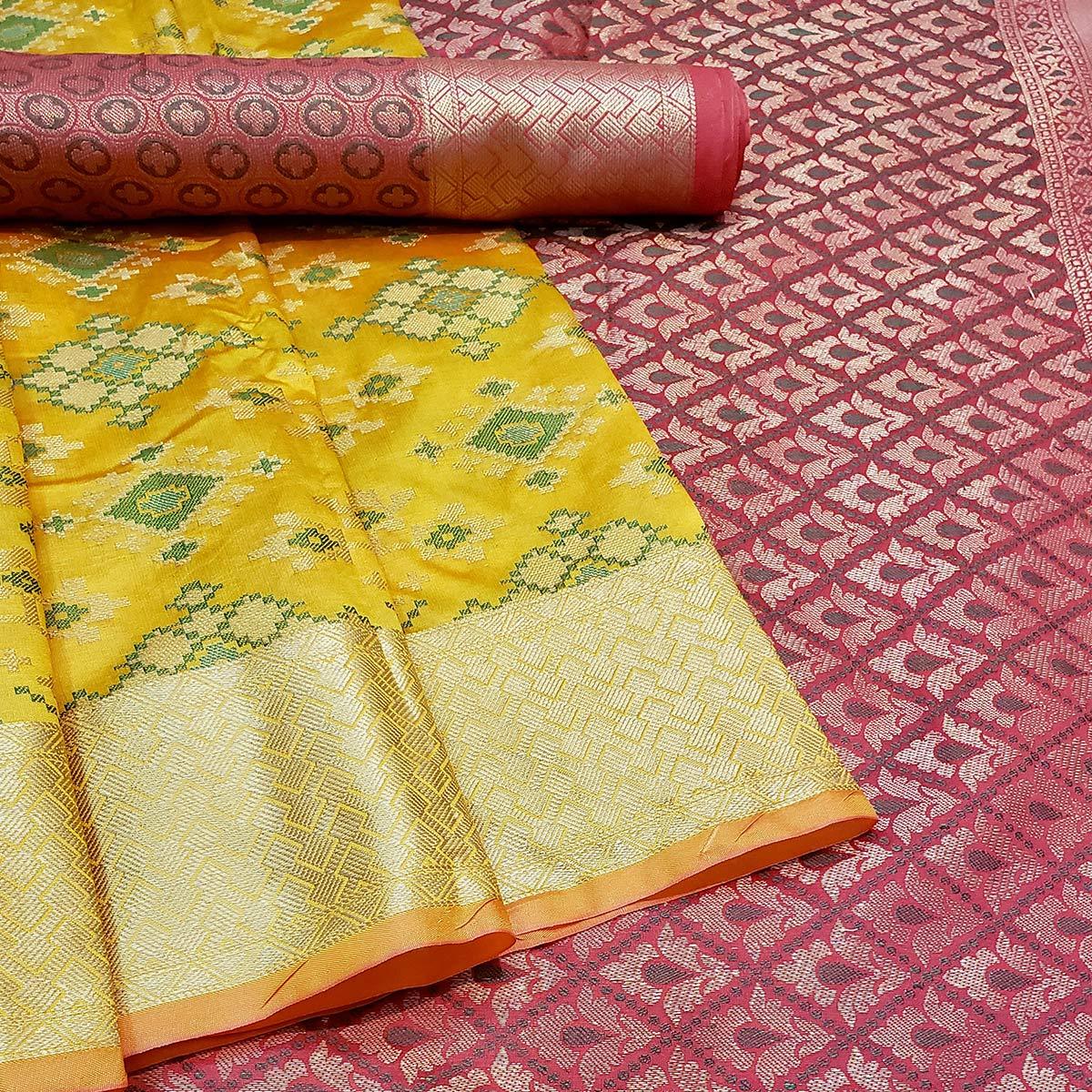 Jazzy Yellow Colored Festive Wear Woven Banarasi Silk Saree