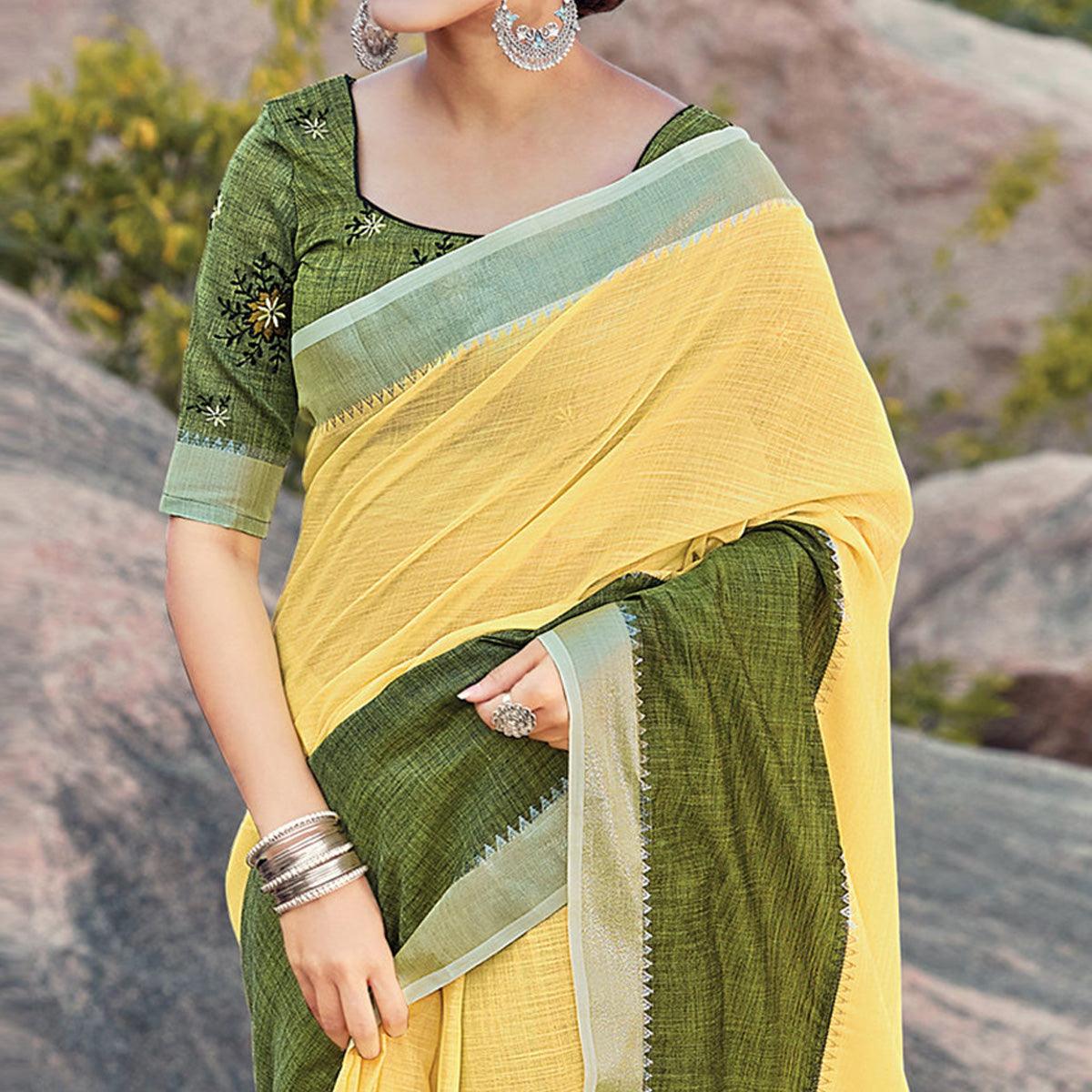 Jazzy Yellow Colored Festive Wear Woven Linen Saree