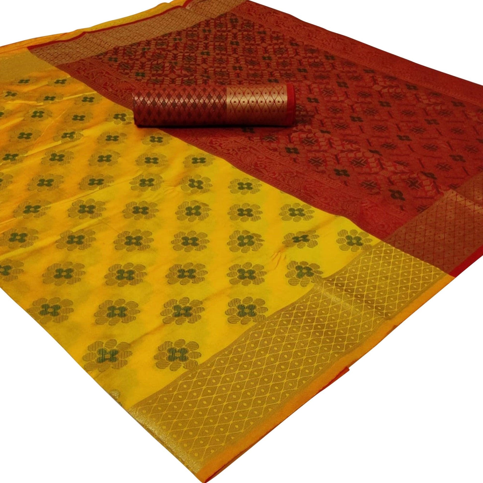 Jazzy Yellow Colored Festive Wear Woven Silk Saree