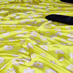Jazzy Yellow Coloured Casual Wear Digital Printed Satin Saree