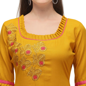 Jazzy Yellow Coloured Embroidered Casual Wear Cotton Dress Material