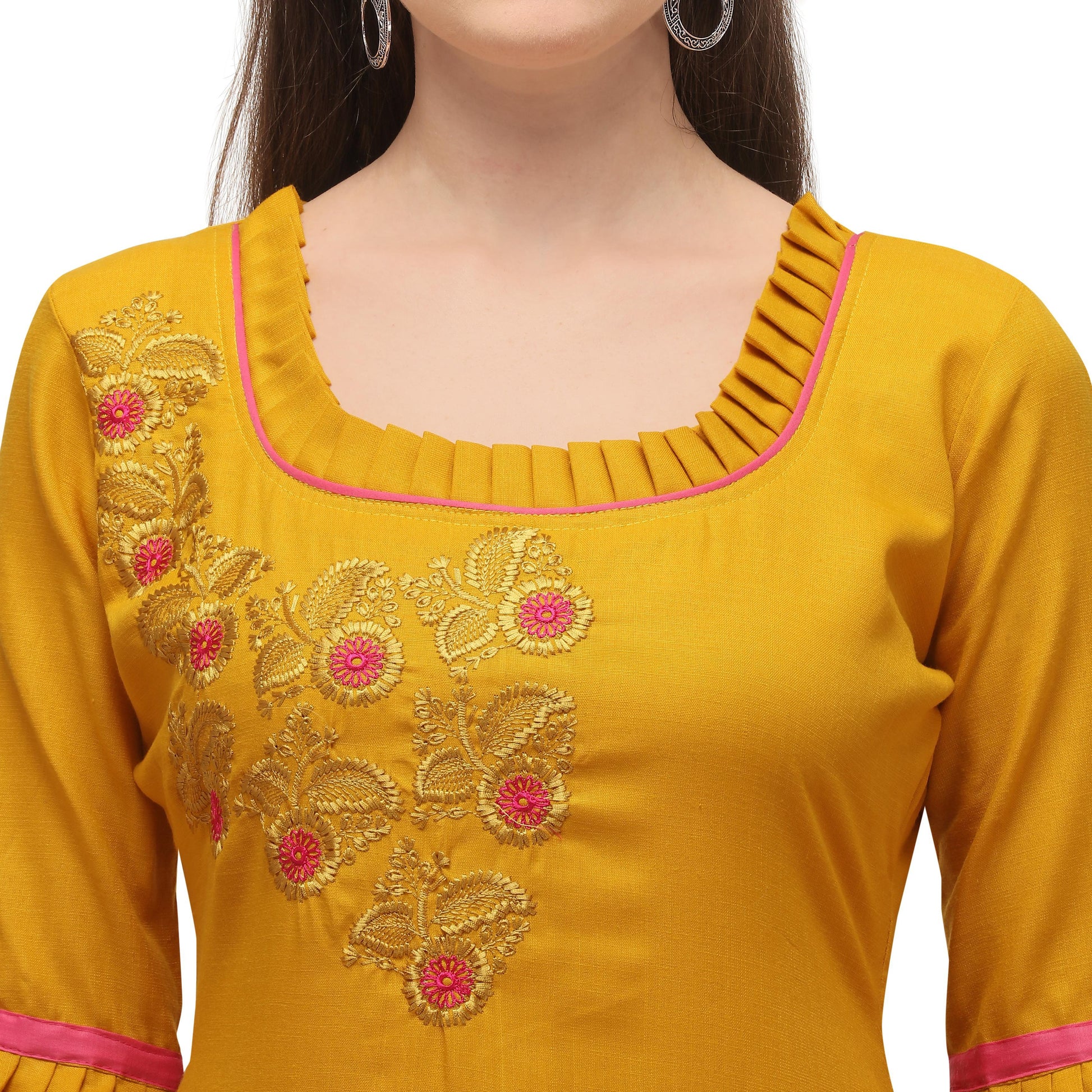 Jazzy Yellow Coloured Embroidered Casual Wear Cotton Dress Material
