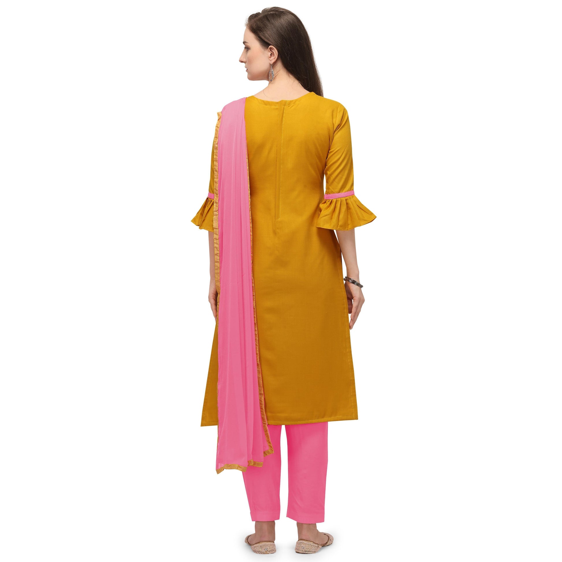 Jazzy Yellow Coloured Embroidered Casual Wear Cotton Dress Material