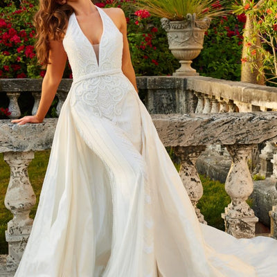 Jovani JB07451 Long Bridal Gown Beaded Overskirt Wedding Dress