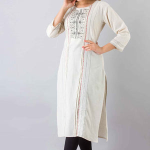 Women White Cotton Kurti