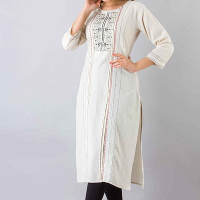 Women White Cotton Kurti