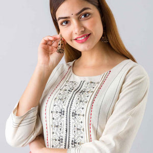 Women White Cotton Kurti