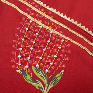 Women Red Cotton Flared Kurti