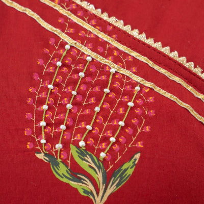 Women Red Cotton Flared Kurti