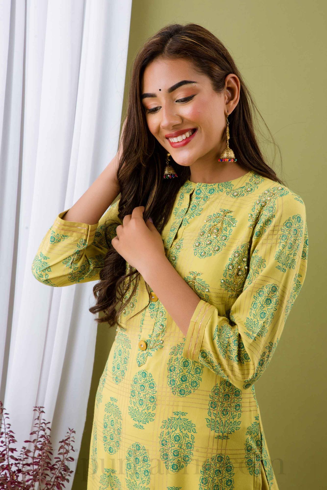 Women Yellow Cotton Kurti with Sharara