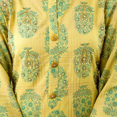 Women Yellow Cotton Kurti with Sharara