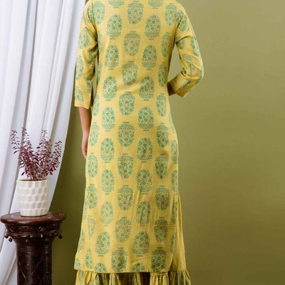 Women Yellow Cotton Kurti with Sharara