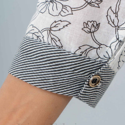 Women White & Grey Long Cotton Kurti with Dupatta