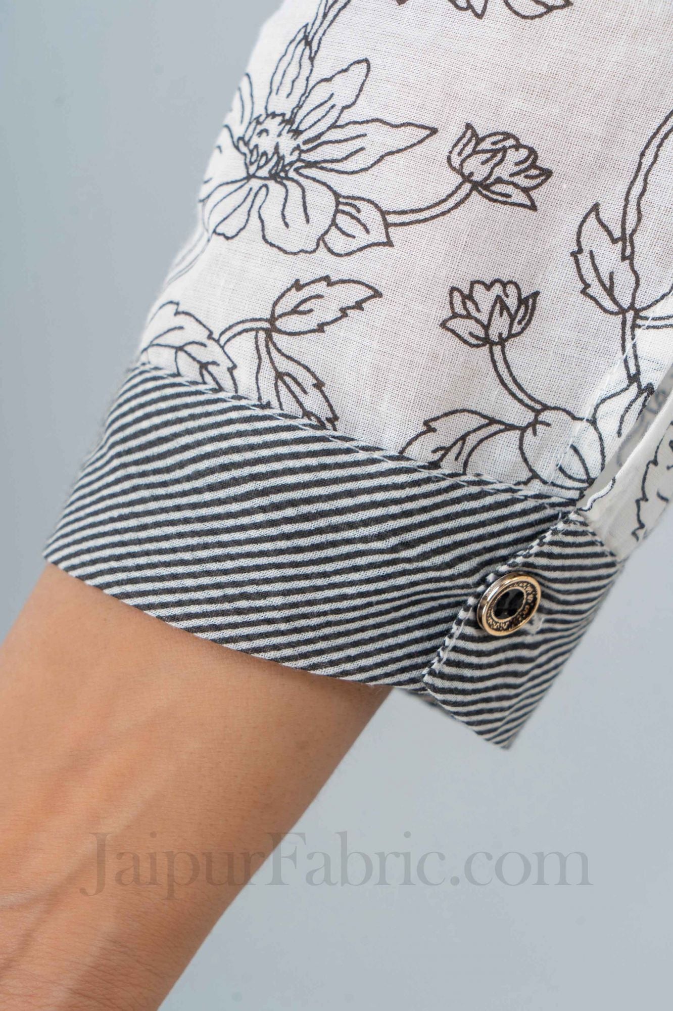 Women White & Grey Long Cotton Kurti with Dupatta