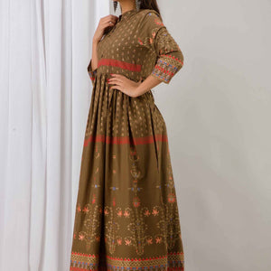 Women Brown Cotton Long Flared Kurti