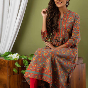 Women Colorful Cotton Flared Kurti