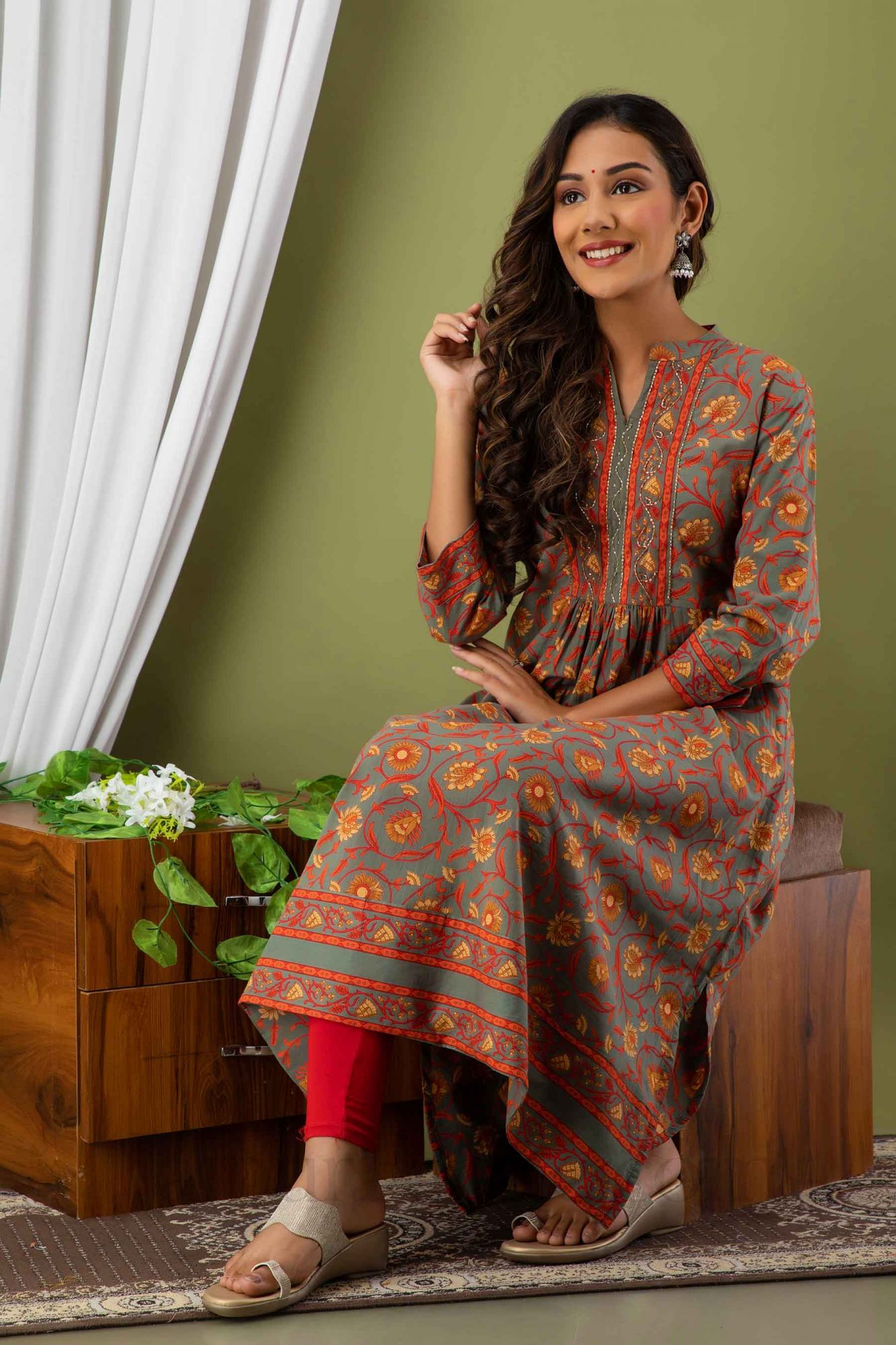 Women Colorful Cotton Flared Kurti