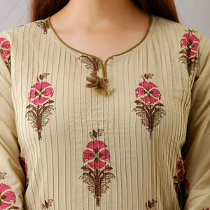 Women Dark Cream Cotton Kurti With Palazzo
