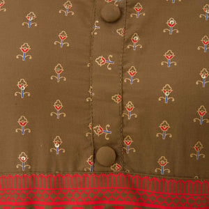 Women Brown Cotton Long Flared Kurti