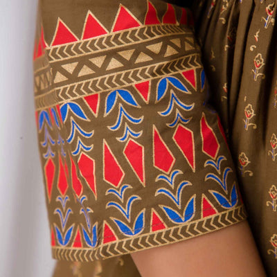 Women Brown Cotton Long Flared Kurti
