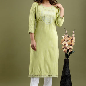 Women Sea Green Cotton Kurti with Pant