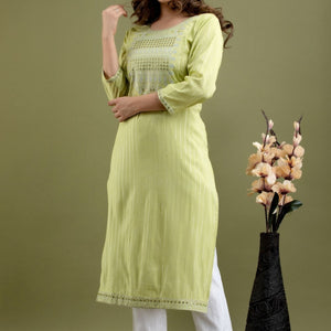Women Sea Green Cotton Kurti with Pant