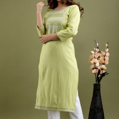 Women Sea Green Cotton Kurti with Pant