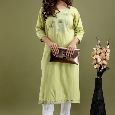 Women Sea Green Cotton Kurti with Pant