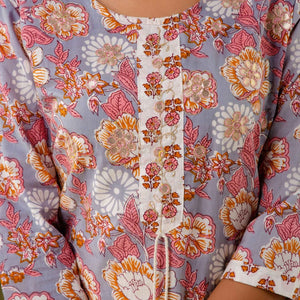 Women Colorful Foral Cotton Kurti with Pant