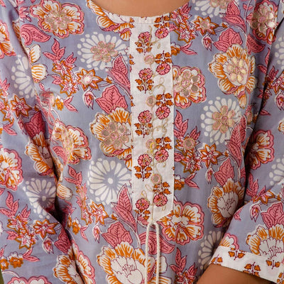 Women Colorful Foral Cotton Kurti with Pant