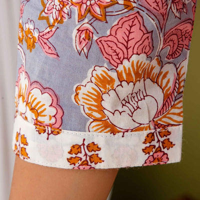 Women Colorful Foral Cotton Kurti with Pant