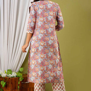 Women Colorful Foral Cotton Kurti with Pant