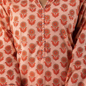 Women Peach Cotton Kurti with Pant & Dupatta