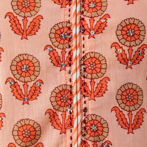 Women Peach Cotton Kurti with Pant & Dupatta