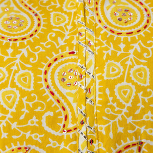 Women Yellow Paisley Print Cotton Kurti with Pant & Dupatta