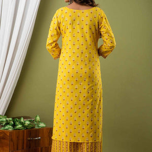 Women Yellow Cotton Kurti With Palazzo