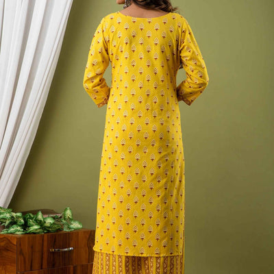 Women Yellow Cotton Kurti With Palazzo
