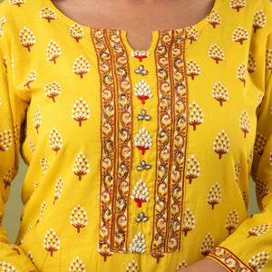 Women Yellow Cotton Kurti With Palazzo