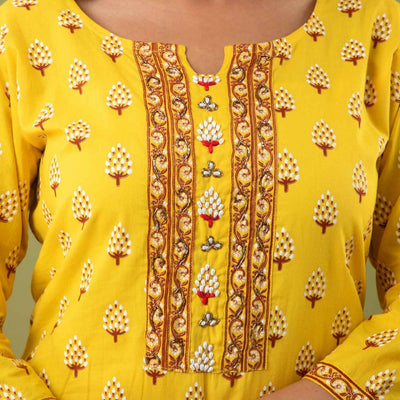 Women Yellow Cotton Kurti With Palazzo
