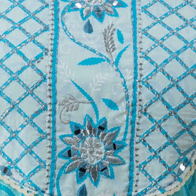 Women Blue Cotton Floral Print Kurti with Pant