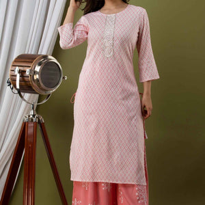 Women Peach Cotton Kurti With Palazzo