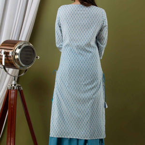 Women Blue Cotton Kurti With Palazzo